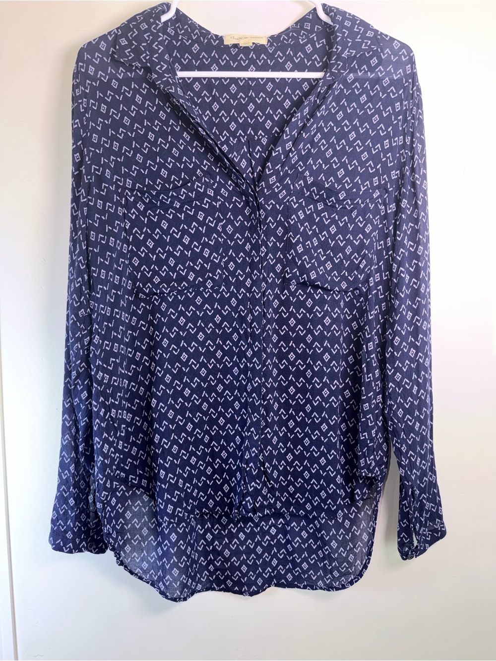Cloth & Stone Anthropologie Navy Printed Button Down Shirt Small